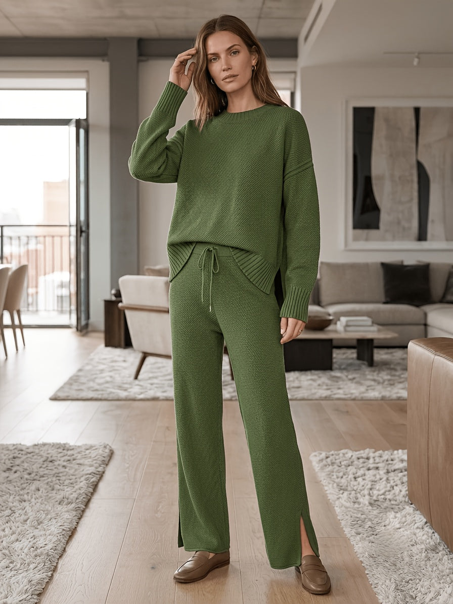 Waffle Texture Two-Piece Set Women Long Sleeve Hoodie High Waist Wide Leg Pants Casual Loose Retro Fall Tracksuit Set S-XXL