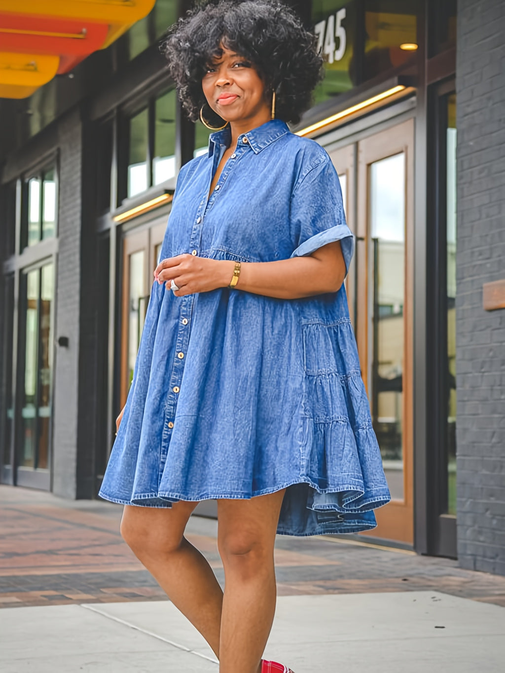 Denim Shirt Dress Women Short Sleeve Button Flared Hem Babydoll Jean Dress Casual Summer Spring S-XXL