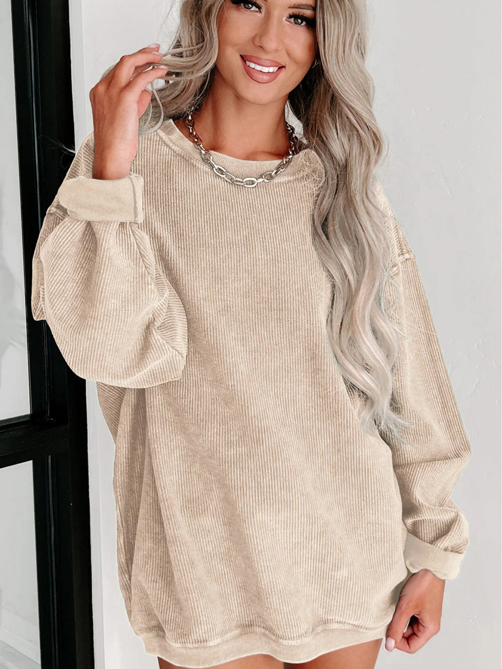 Women Vintage Loose Fit Sweatshirt Round Neck Long Sleeve Pullover Casual Cozy