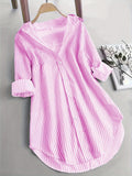Striped Long Sleeve Shirt Women Loose Fit Woven Casual Blouse Spring Fall Top 2 Colors S-XXL