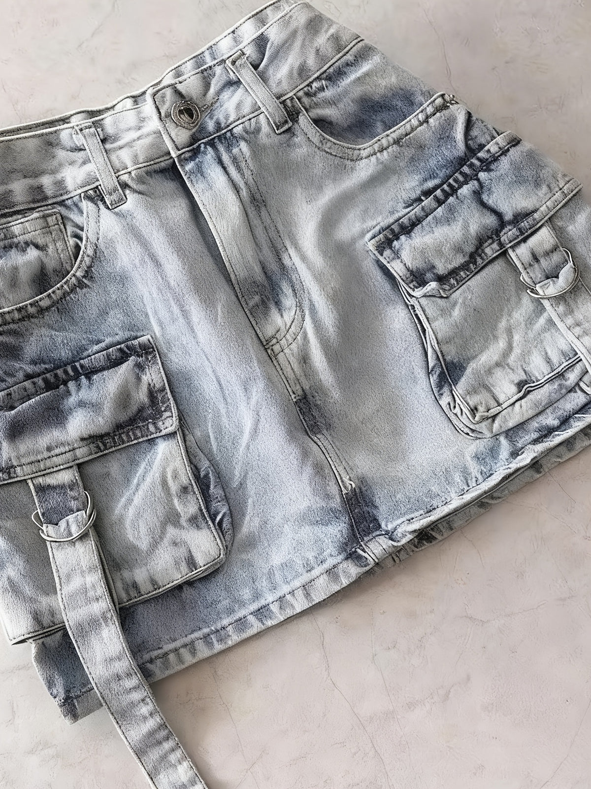 Y2K Black Denim Mini Skirt Women High Waist Goth Harajuku Stretch Multi-Pocket Streetwear Biker Aesthetic Spring Summer Fall