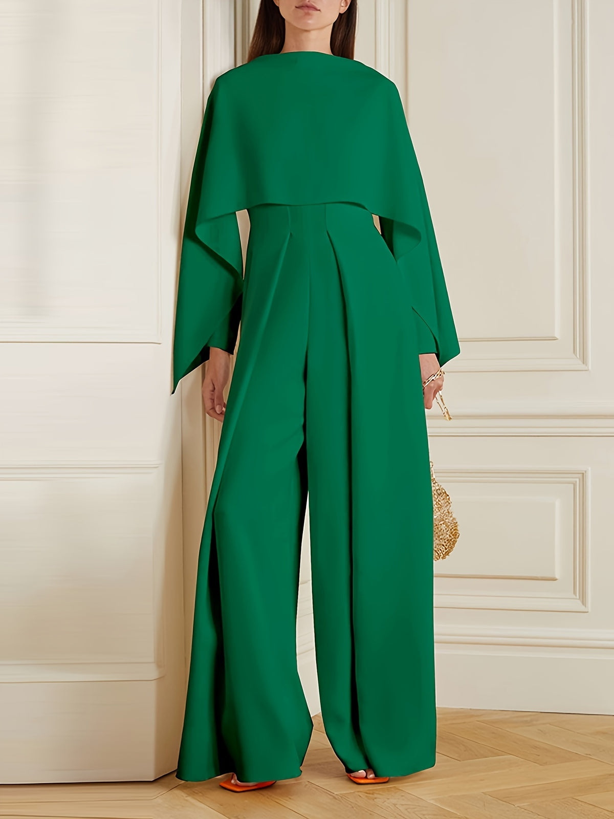 Women Solid Color Wide Leg Jumpsuit Long Sleeve Zipper Crew Neck Elegant Casual All Season Green Beige Black Dark Blue S-XL