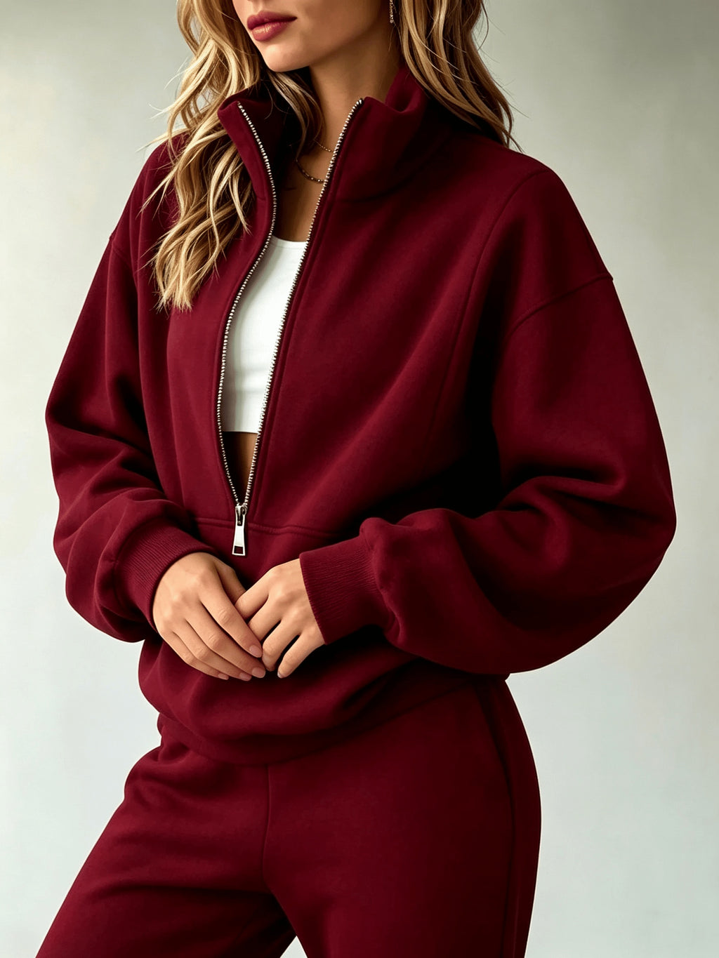 Tracksuit Set Women Half-Zip Sweatshirt and Loose Cuffs Pants 2 Piece Casual Soft Stretchy Relaxed Fit Fitness Commute Daily Outfit S-XXL