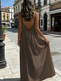 Maxi Slip Dress for Women Solid Color Open Back Tie Loose Casual Lightweight Sleeveless Long Dress Everyday