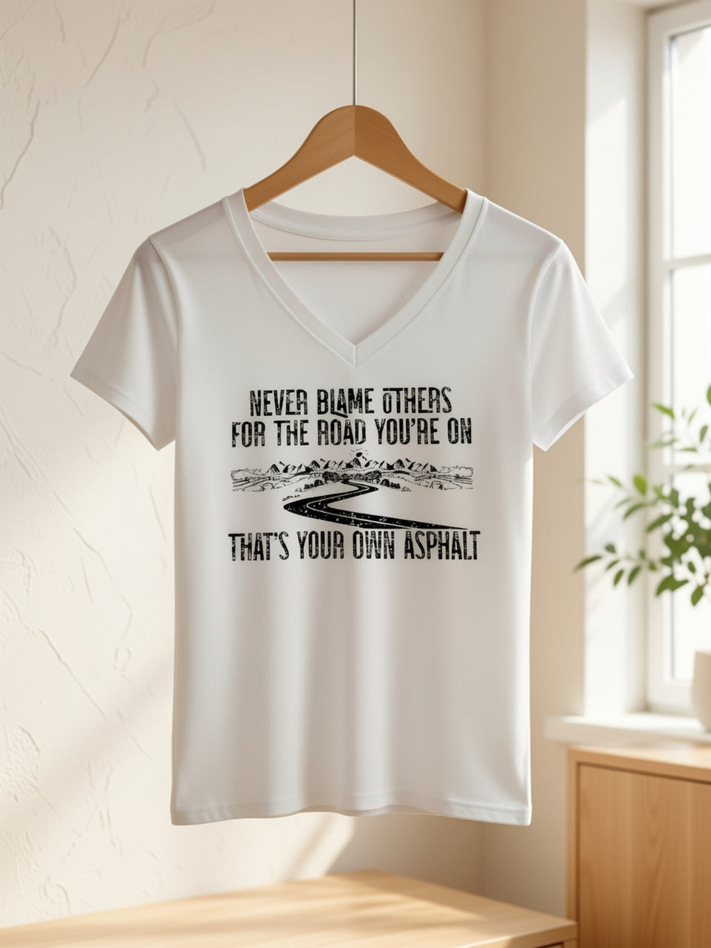 Women's V-Neck Short Sleeve Inspirational Print T-Shirt "Never Blame Others" Casual Breathable Top Multi-Color S-XXL