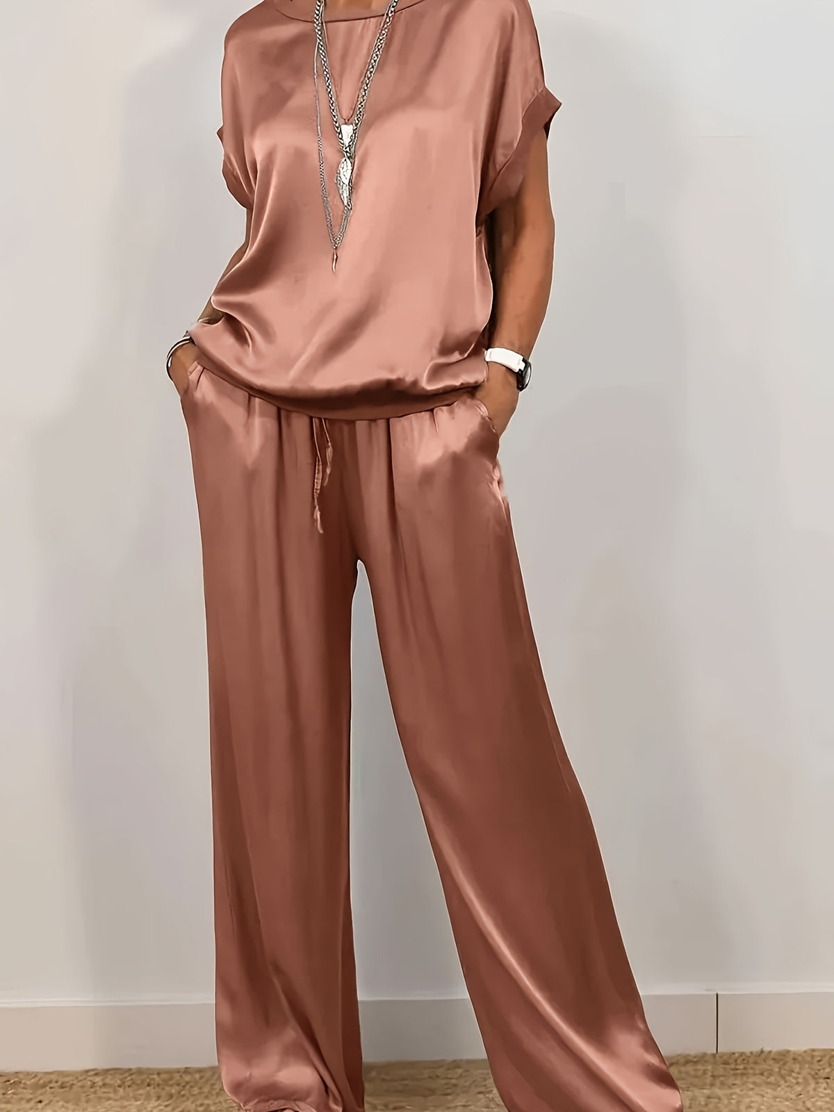 Women's 2 Piece Set Loose Shirt and Wide Leg Pants Casual Trendy Matching Outfit Spring Summer Comfortable Fashion Set