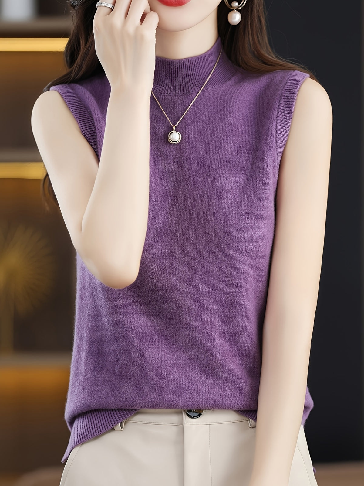 Mock Neck Sleeveless Vest Top Women Slim Fit Solid Color Short Cropped Spring Summer Casual Festive Tank Top for Women