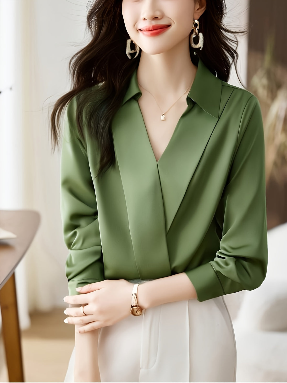 Satin Lapel Blouse Women Faux Silk Solid Color Long Sleeve Cardigan Button Shirt Elegant Casual Office Top S M L XL XXL
