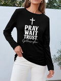 Faith Christian Print Women Long Sleeve T-Shirt Crew Neck Casual Spiritual Graphic Tee Soft Breathable Everyday Top Spring Fall