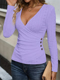 Solid Color V-Neck Stretch T-Shirt for Women – Soft Slim Fit Polyester Spandex Knit Top, Comfortable All-Season Everyday Basic Tee