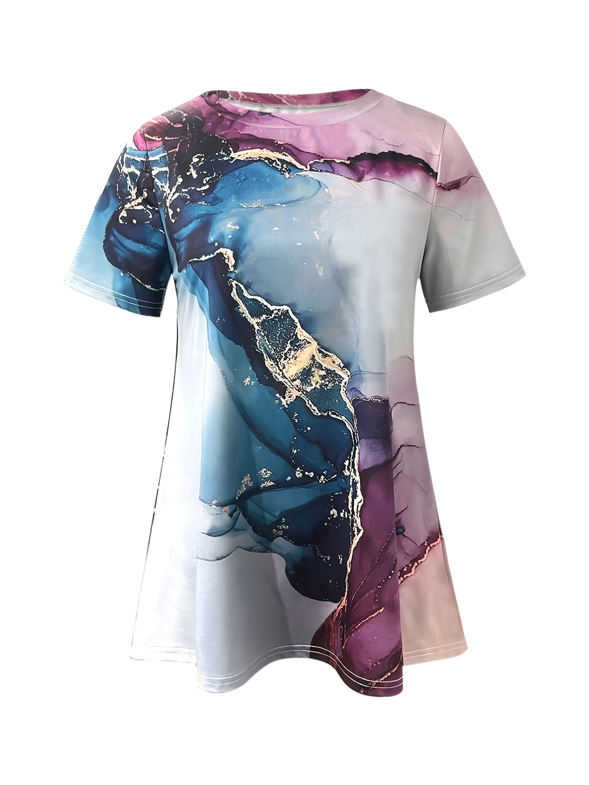 Artistic Print Women T-Shirt Spring Summer Versatile Graphic Tee Short Sleeve Casual Lightweight Breathable Top