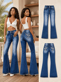 Embroidered Bootcut Jeans Women High Waist Stretch Slim Fit Flare Denim Pants Comfortable Fall Blue S-XXL