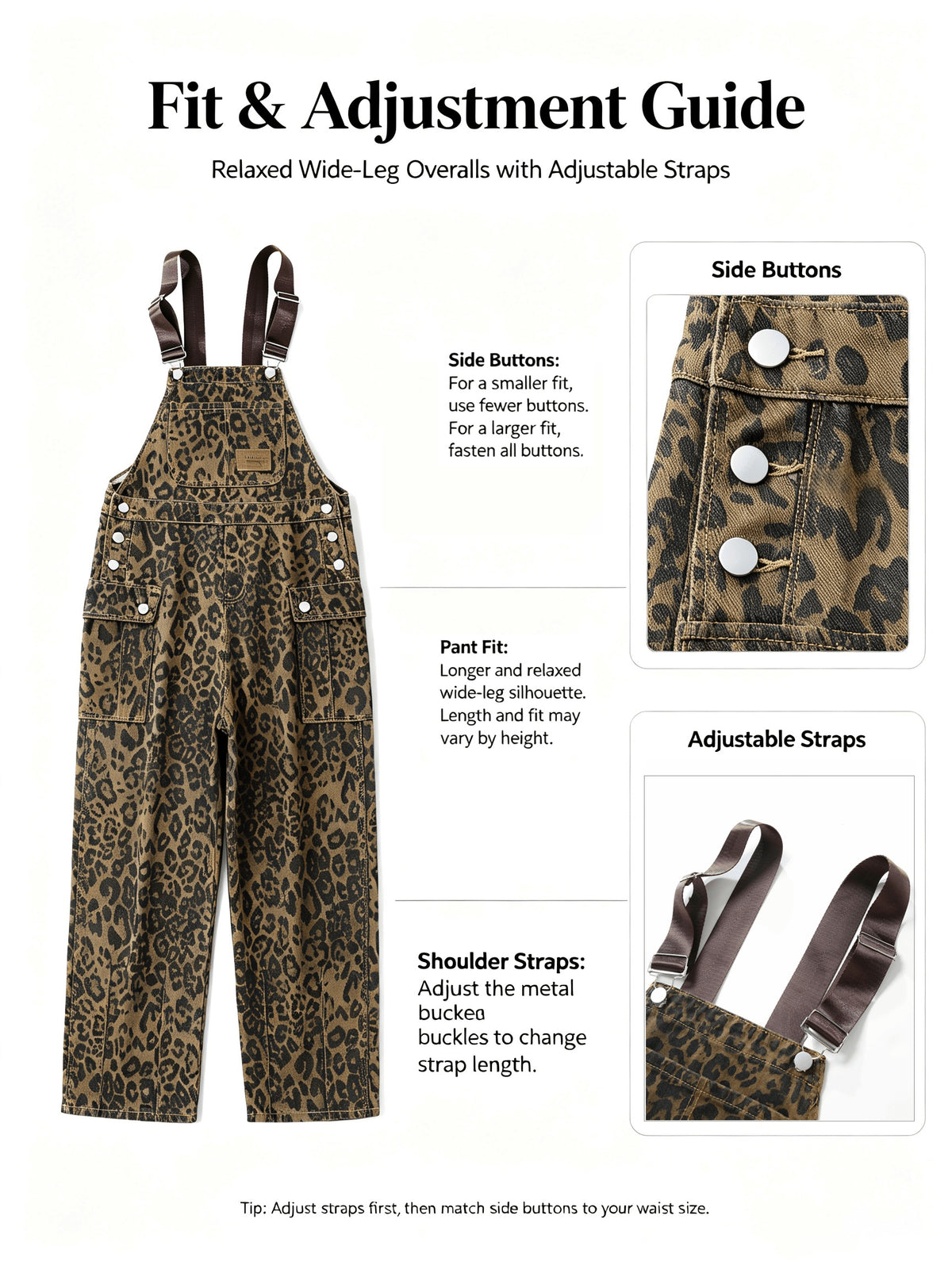 Leopard Print Denim Jumpsuit Women Multi-Pocket Loose Wide-Leg Retro Straight Leg One-Piece All Seasons S-XXL