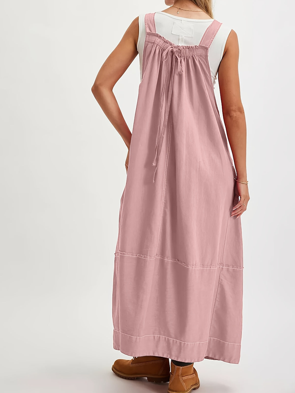 Overall Dress Women Loose Adjustable Strap Midi Length Big Pockets Workwear Casual Bib Jumper Dress Spring Summer S M L XL XXL