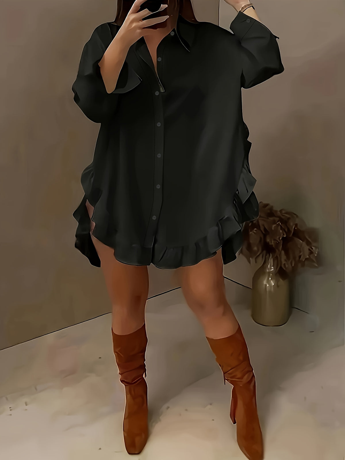 Ruffle Shirt Women Loose Oversized Frill Detail Casual Elegant Blouse Spring Summer Office Top S M L XL XXL
