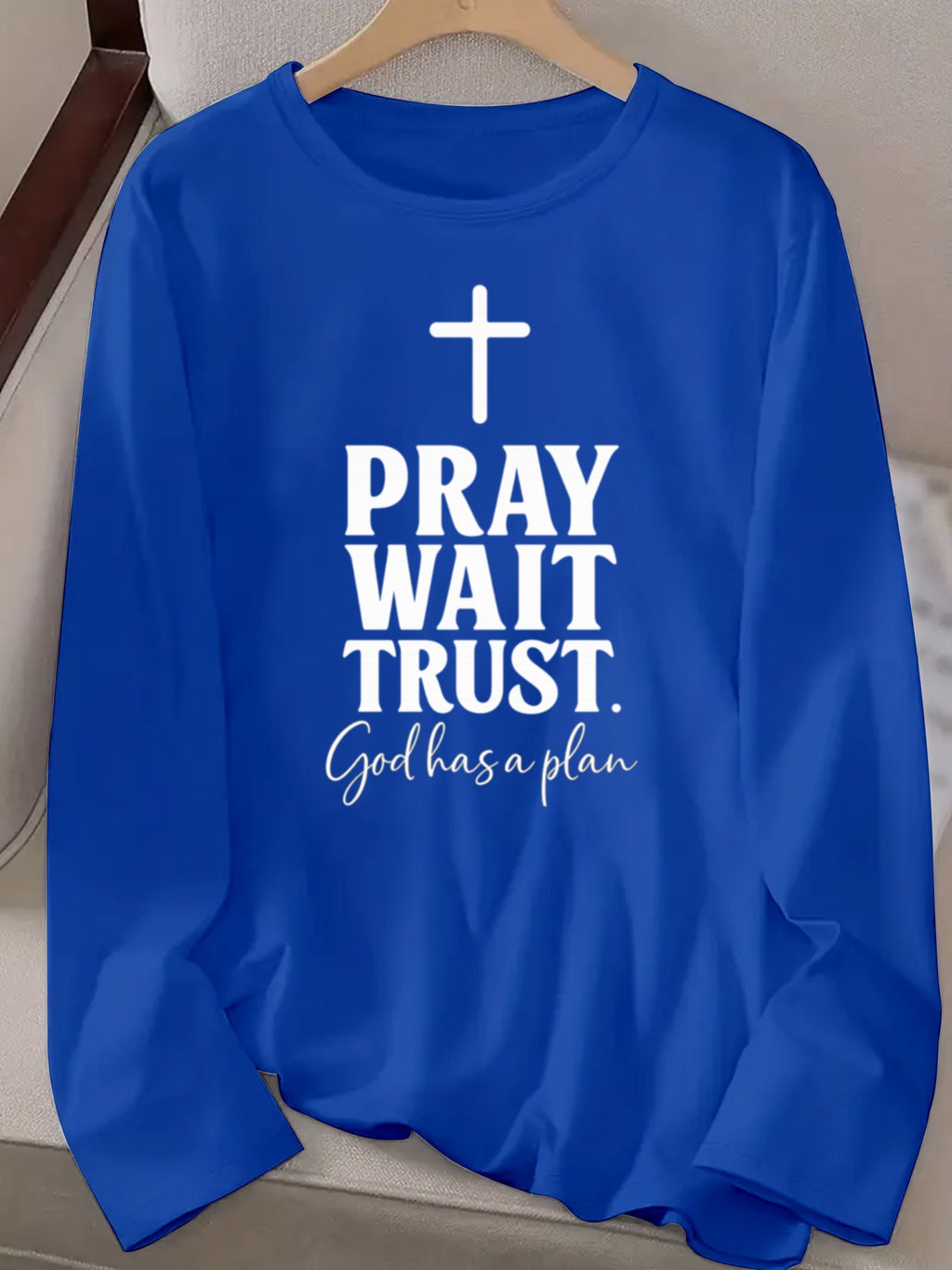 Faith Christian Print Women Long Sleeve T-Shirt Crew Neck Casual Spiritual Graphic Tee Soft Breathable Everyday Top Spring Fall