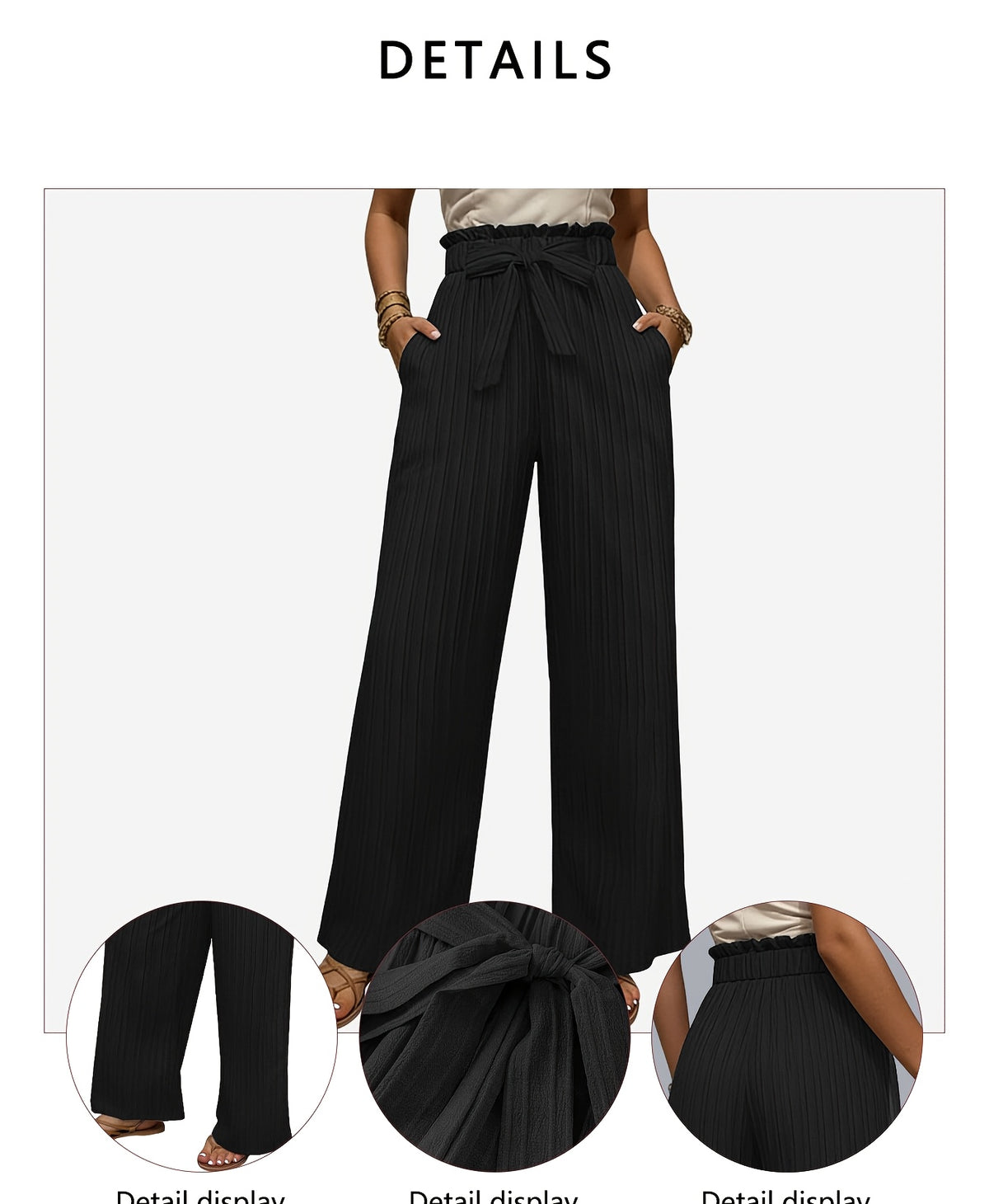 Pleated Wide Leg Pants Women 3 Pack Bow Elastic Waist Loose Straight Leg Long Trousers Spring Summer Daily Commute Casual Versatile S-XXL