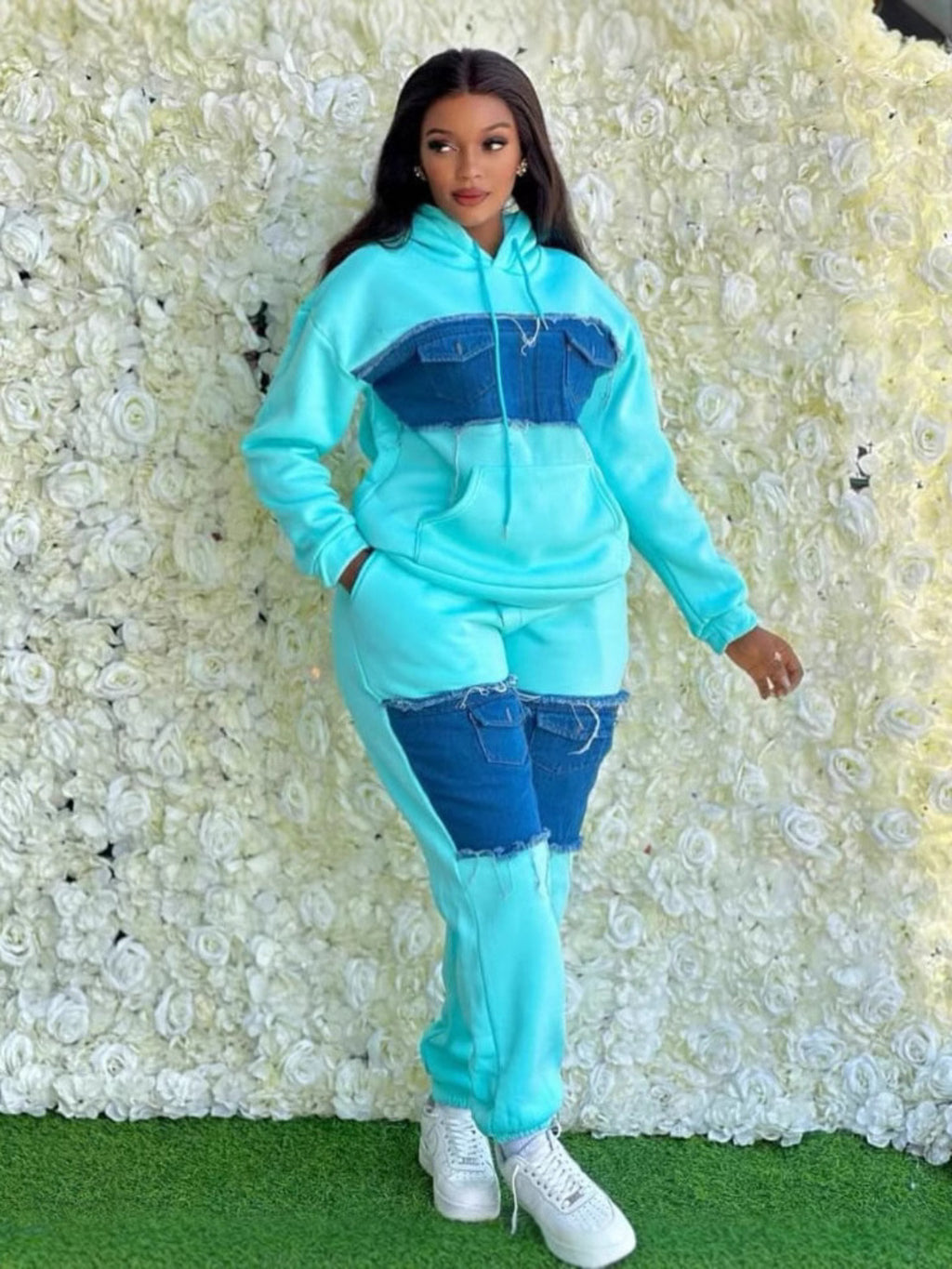 Color Block Sweatshirt Tracksuit Set for Women - Oversized Retro Streetwear Patchwork 2-Piece Casual Matching Outfit