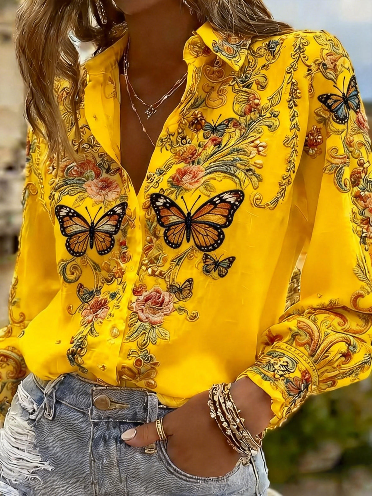 Butterfly Print Casual Loose Dress Women Versatile Classic Style Everyday Wear Spring Summer S-XL