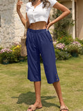 Casual Summer Capri Pants for Women – Elastic Waistband with Pockets, Lightweight Comfortable Cropped Trousers for Work Leisure Beach Vacation Everyday Wear, Versatile Relaxed Bottoms S-XXL