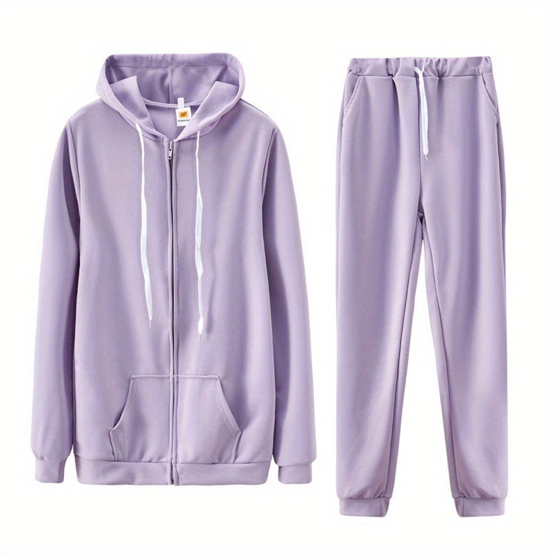Women's Zip-Up Hoodie Jogger Set 2 Piece Tracksuit Sweatsuit Casual Solid Color Sweatpants Outfit S-XXL