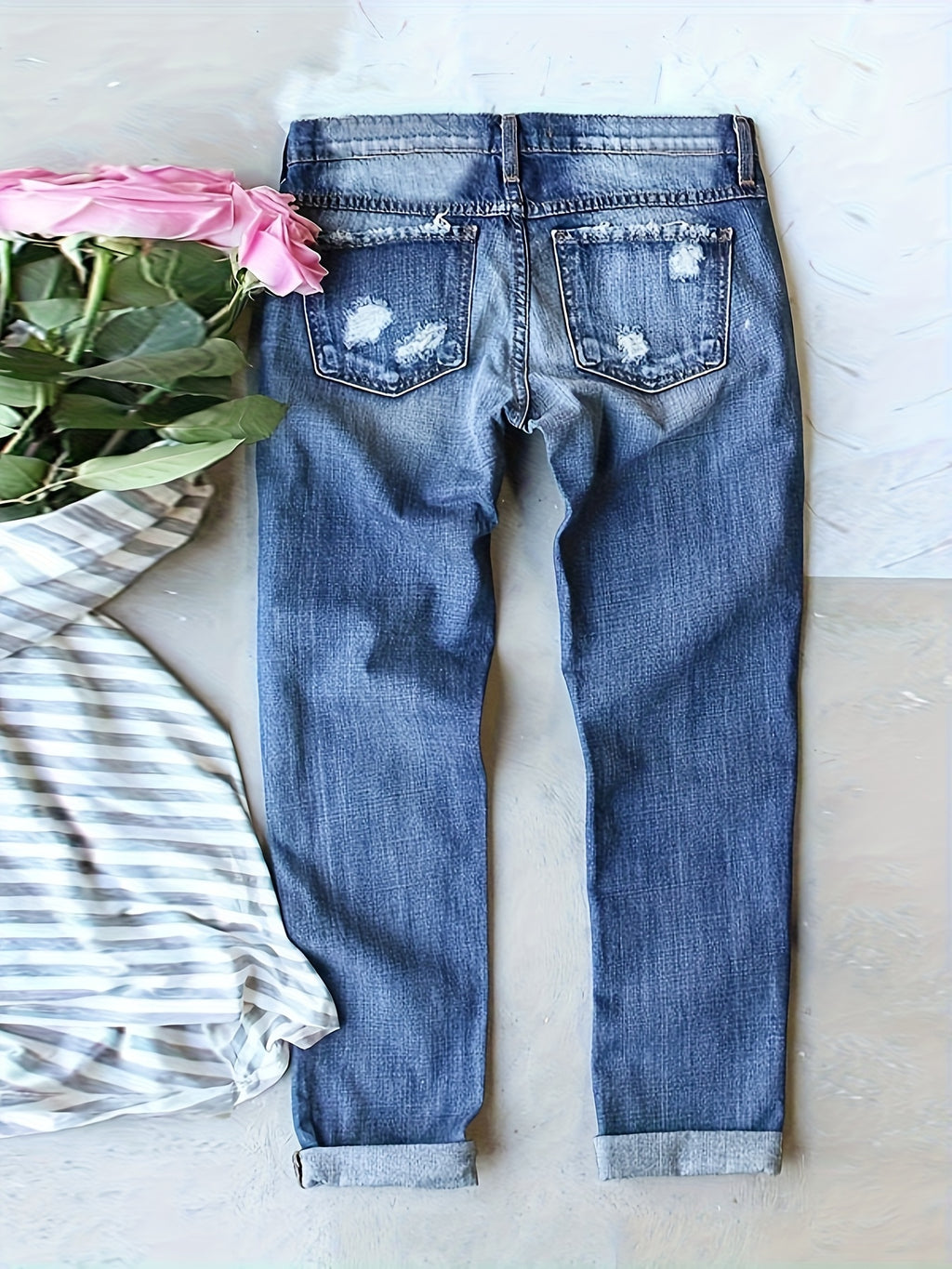Women's Color Block Heart Print Jeans Black White Plaid & Pink Slim Fit Skinny Denim Pants Fashion Printed Jeans