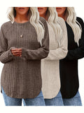 Women's Basic Sweater 3-Piece Set Long Sleeve Round Neck Casual Loose Top Bundle | Soft Elegant Knit T-Shirt Layering Tops for Fall Winter Daily Wear