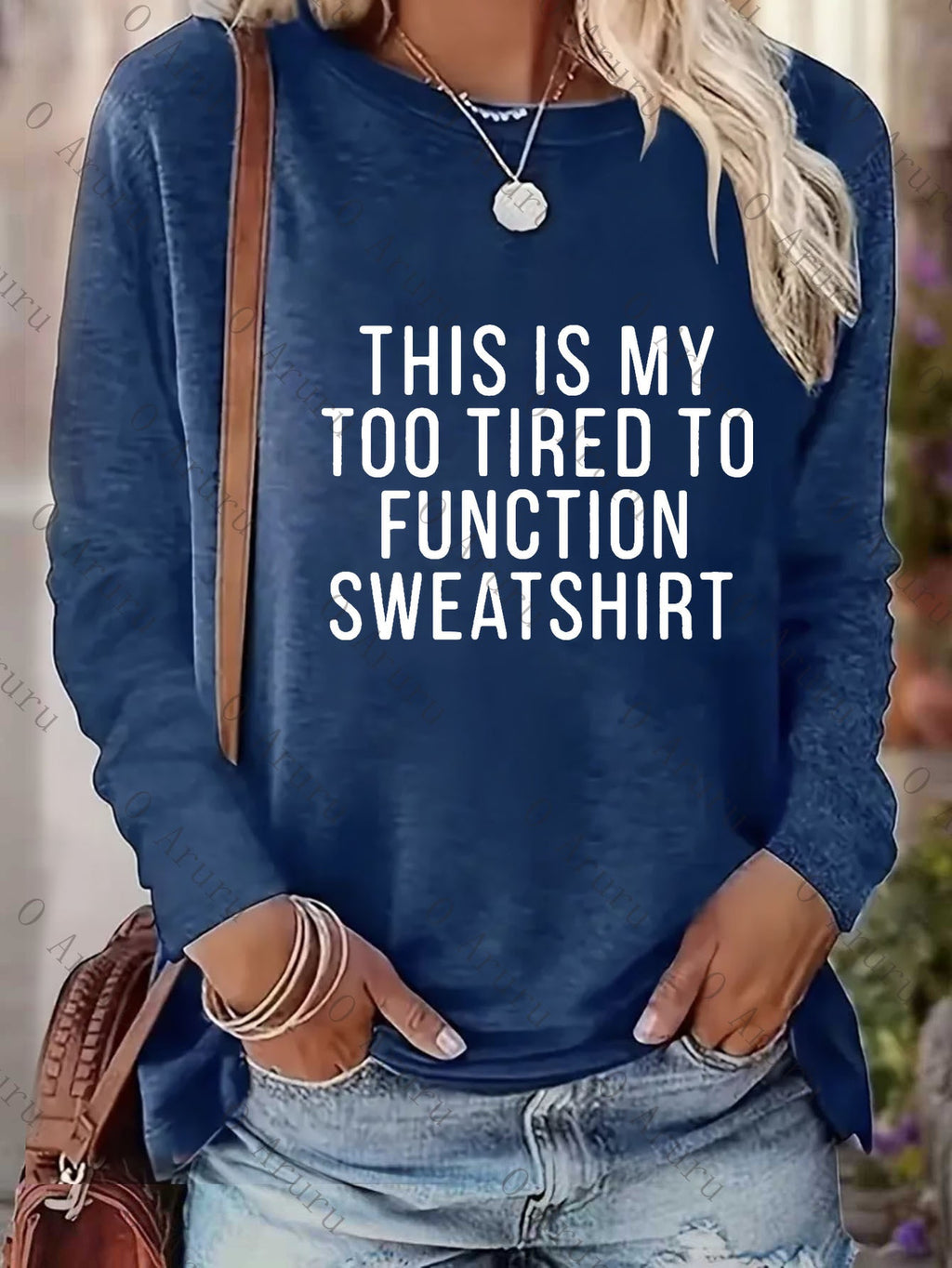 Too Tired to Work Funny Slogan Women Long Sleeve T-Shirt Loose Crew Neck Casual Humor Graphic Tee Soft Knit Fall Winter Daily