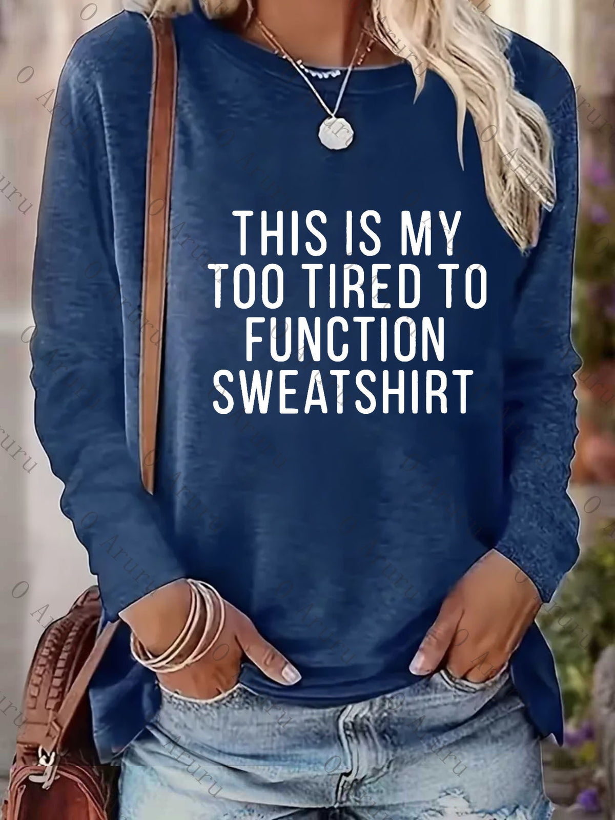 Too Tired to Work Funny Slogan Women Long Sleeve T-Shirt Loose Crew Neck Casual Humor Graphic Tee Soft Knit Fall Winter Daily