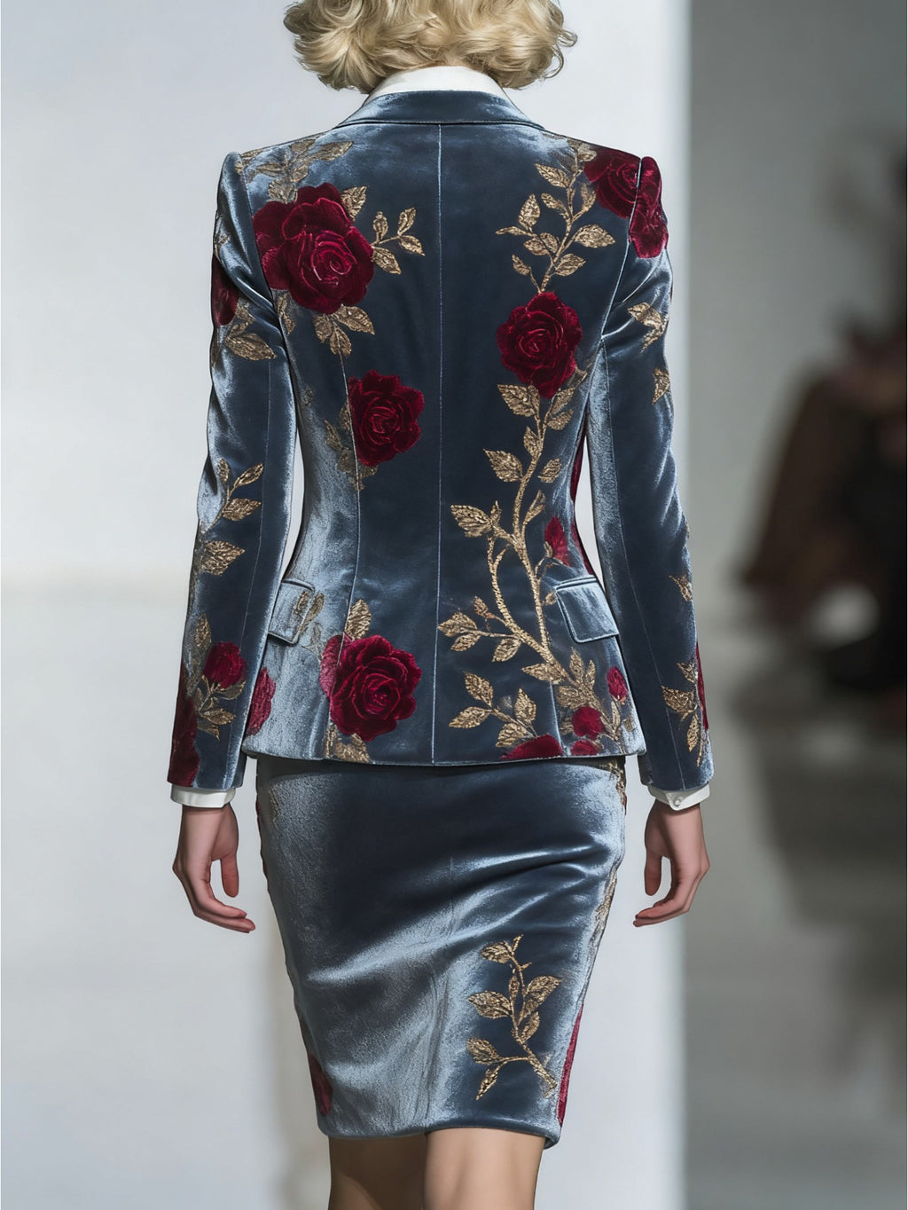 Women's Rose Flower Print 2-Piece Suit Blazer and Hip-Wrapped Skirt Set Vintage Elegant Evening Party Formal Occasion Outfit