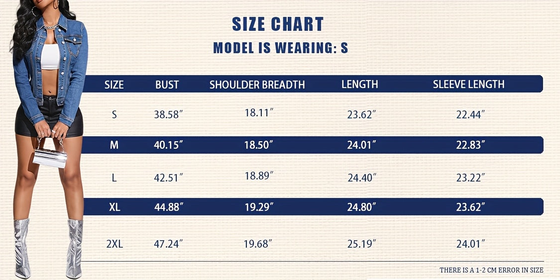 Slim Fit Stretch Denim Jacket Women Vintage Blue Short Form-Fitting Coat with Pockets Stylish Elegant Summer Outerwear