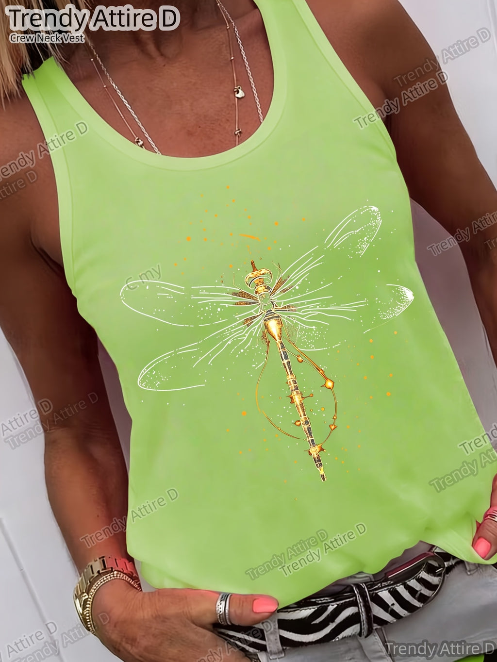 Retro Dragonfly Print Crew Neck Short Sleeve Top Women Casual Loose Fit Tee Multi-Color All Season S-XXL