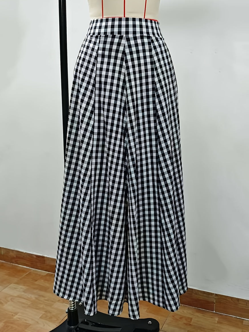 Plaid High Waist A-Line Midi Skirt for Women Checkered Woven Opaque Flowing Mid Length Skirt Spring Fall Casual Streetwear Blue White Black White S-XXL