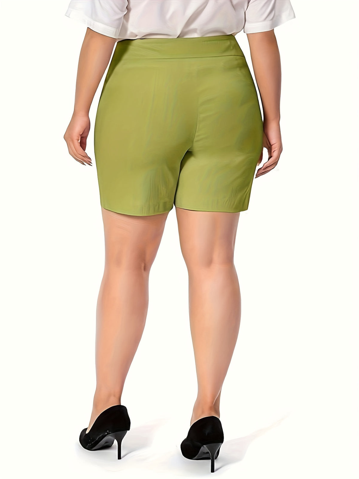 Women High Waist Stretchy Casual Summer Shorts Front Pockets Office Wear Solid Color Spring Fall Multi Colors