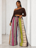 Colorful Stripe Wide Leg Pants Women Gothic Halloween Casual Multicolor Trousers Fall Winter S-XXL