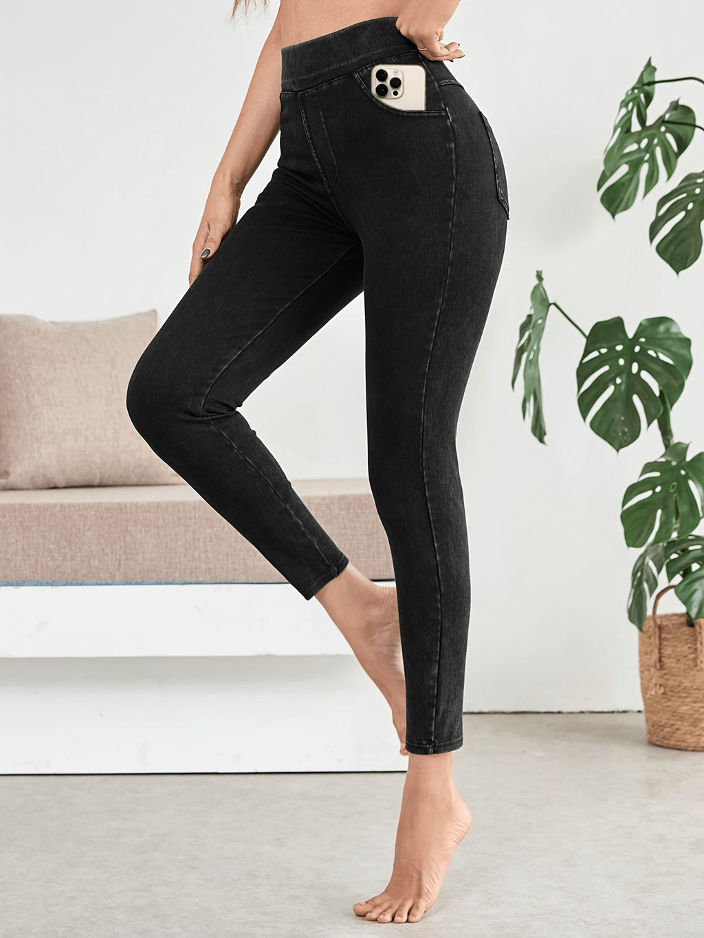 Women's High-Waisted Slim Elastic Pencil Jeans Yoga Pants Navy Black Light Blue All Season