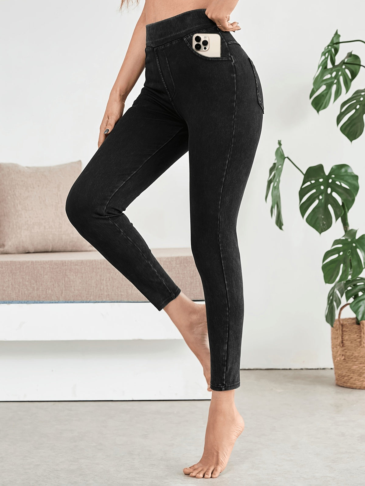 Women's High-Waisted Slim Elastic Pencil Jeans Yoga Pants Navy Black Light Blue All Season
