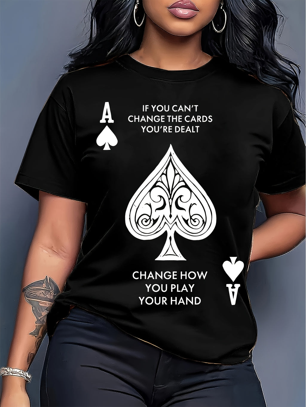Spades Ace Print T-Shirt Women Round Neck Short Sleeve Casual Graphic Tee Stretch Knit Positioning Print Spring Summer S-XXL