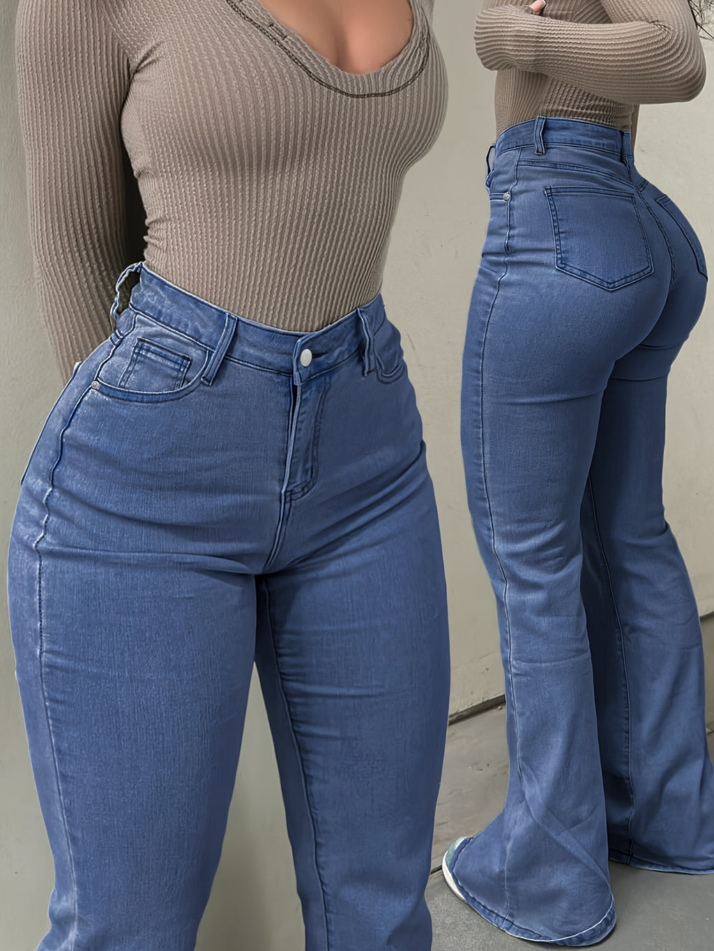 Women's Y2K Straight Leg Denim Pants High Elastic Vintage Street Style Solid Color Long Jeans Versatile Trendy Fashion Bottoms