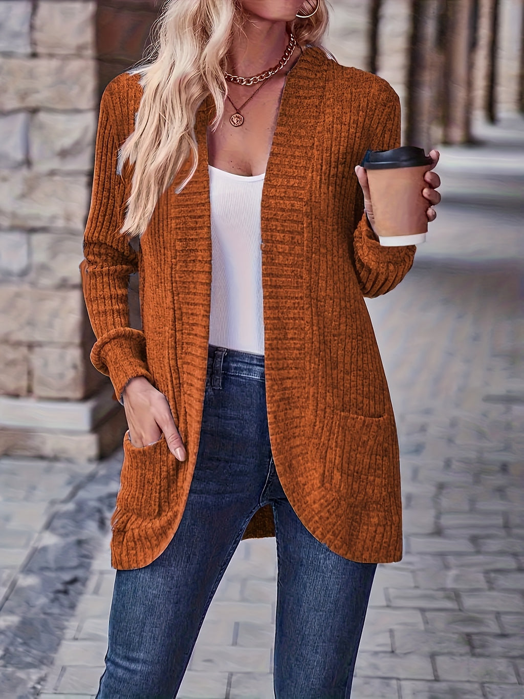Cardigan Collar Loose Blouse Women Knit Pocket Long Sleeve Solid Color Casual Elegant Top 10 Colors Stretch Everyday Wear S-XXL