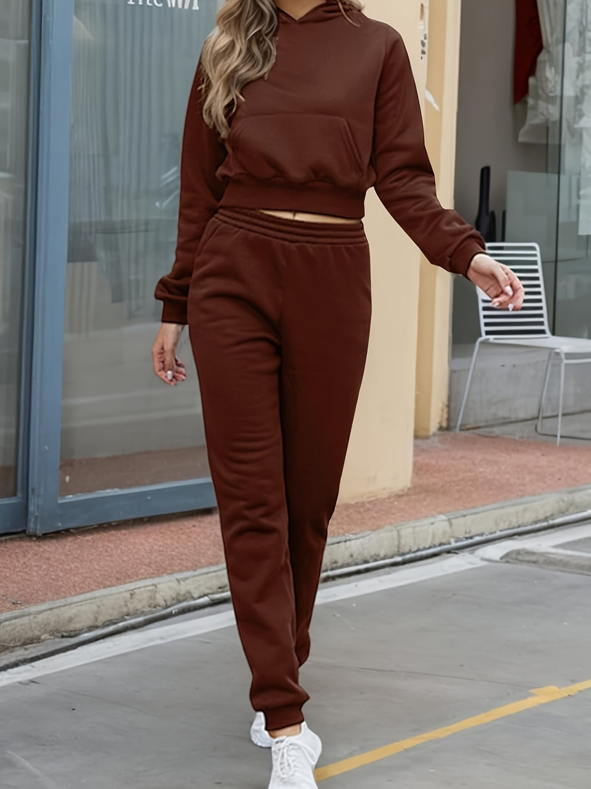 Velvet Tracksuit Set Women Cropped Hoodie Kangaroo Pockets Jogger Sweatpants Solid Color Luxe Autumn Winter Lounge Jogger Set S-XXL