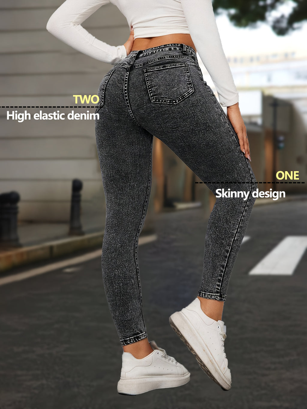 Black Distressed Hem Skinny Jeans Women High Waist Stretch Denim Pants Y2K Vintage Casual Street Style Button Fly Comfortable Elastic Fabric Fashion Trousers XS-XXL
