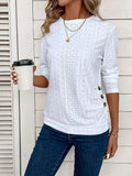 Hollow Button Long Sleeve Blouse Women Semi-Sheer Elegant Top | Soft Breathable Knit Office Casual Formal Shirt Machine Washable All Season S-XXL
