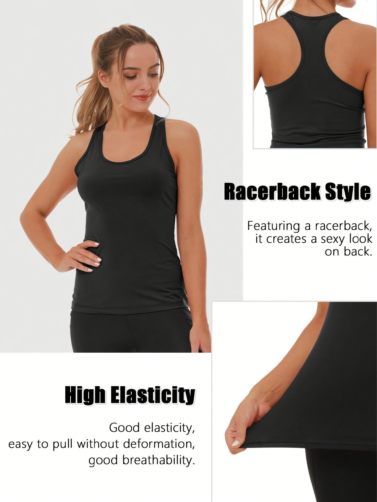 Women Tank Tops 5 Pack Slim Fit Sleeveless Camisole Unpadded Breathable Solid Color Base Layer XS-XXL