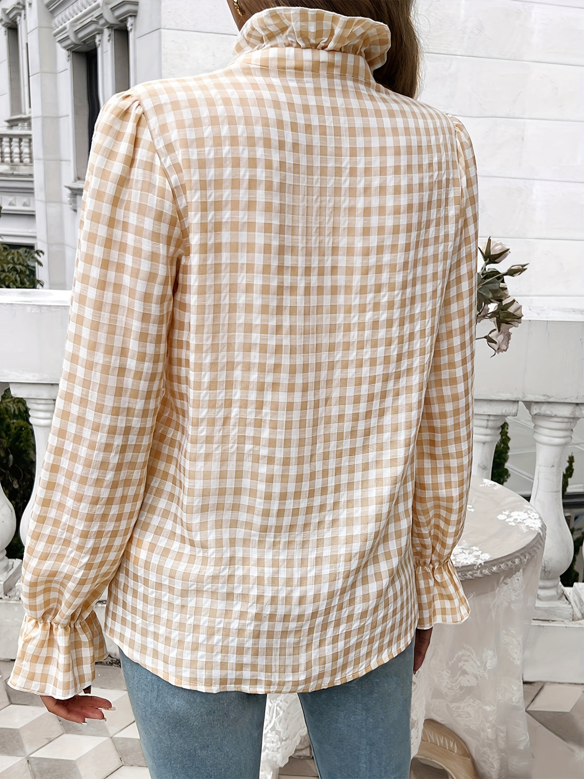 Women's Professional Business Blouse French Contrast Button-Down Shirt Fall Winter Office Top