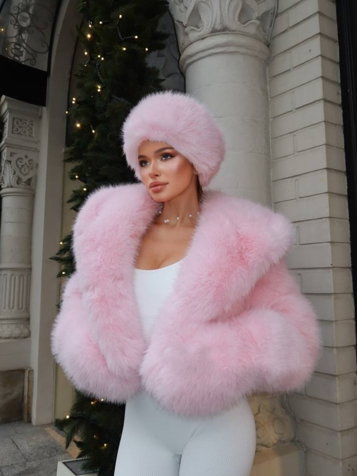 Faux Fox Fur Hooded Coat for Women, Pink Plush Fluffy Overcoat, Warm Winter Long Sleeve Jacket, Cozy Artificial Fur Outerwear for Fall and Winter