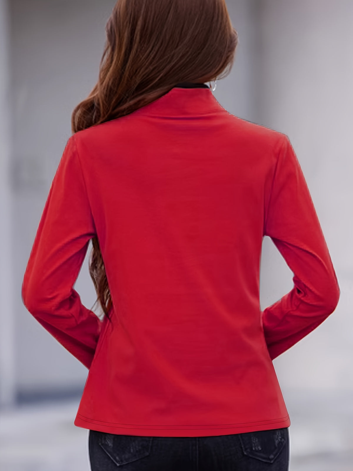 Zipper Collar Blouse Women Elegant Metal Zipper Accent Solid Color Stretchy Casual Formal Spring Summer Top S M L XL XXL