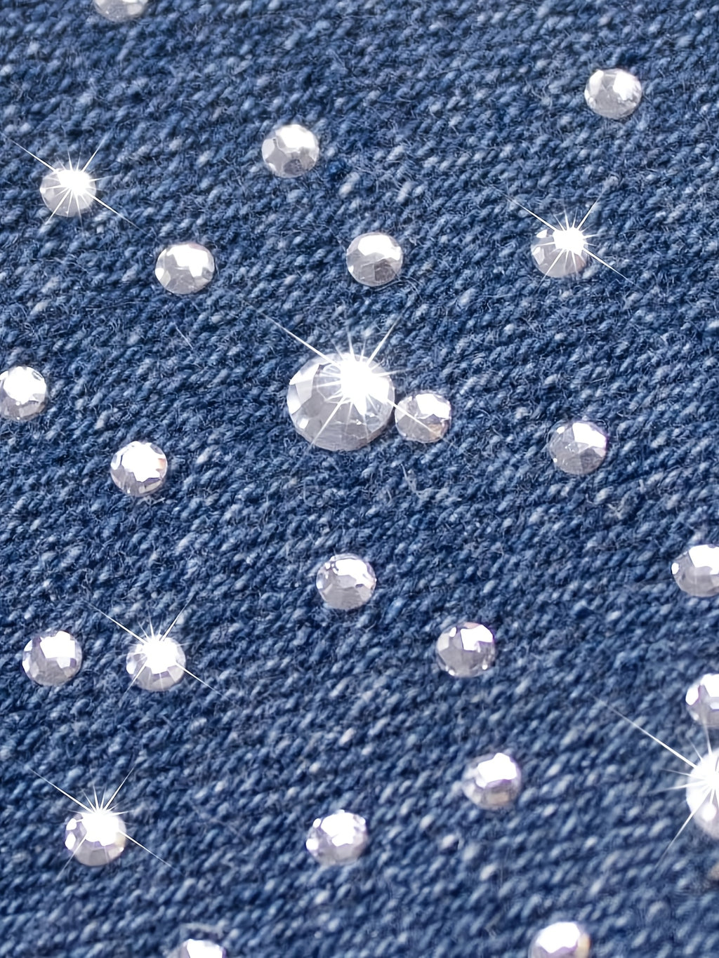 Rhinestone Starry Sky Denim Hot Pants Women Elastic Waist Body Hugging Deep Blue XS S M L XL XXL