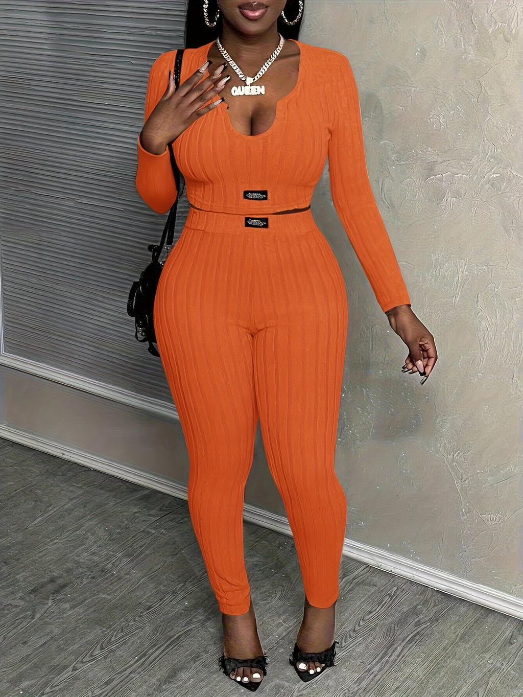 2 Piece Set Women Slim Fit Long Sleeve Top & High Waist Pants Stretchy Casual Fall Outfit Matching Set S-XXL