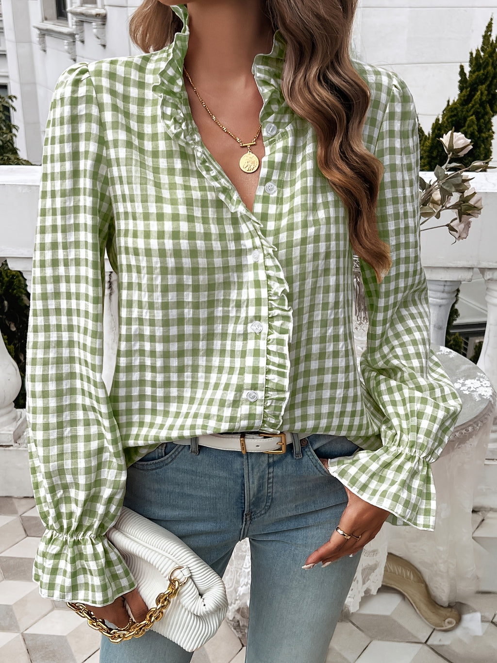 Women's Professional Business Blouse French Contrast Button-Down Shirt Fall Winter Office Top